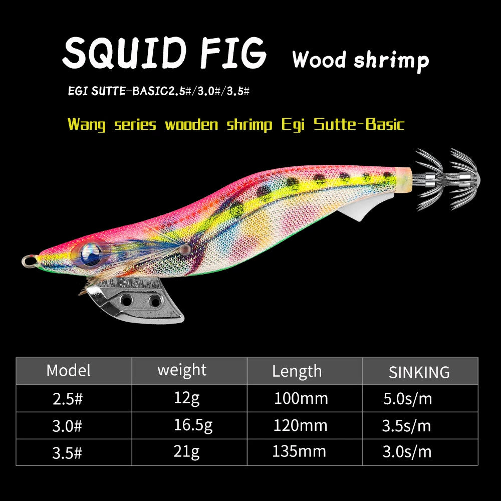 New Squid Hook #2.5/12g #3.0/16.5g#3.5/21g Rapid inkiSng Artificial Luminous Squid Jigging Bait Wood Shrimp Hooks for Saltwater Tackle Fishing Lure