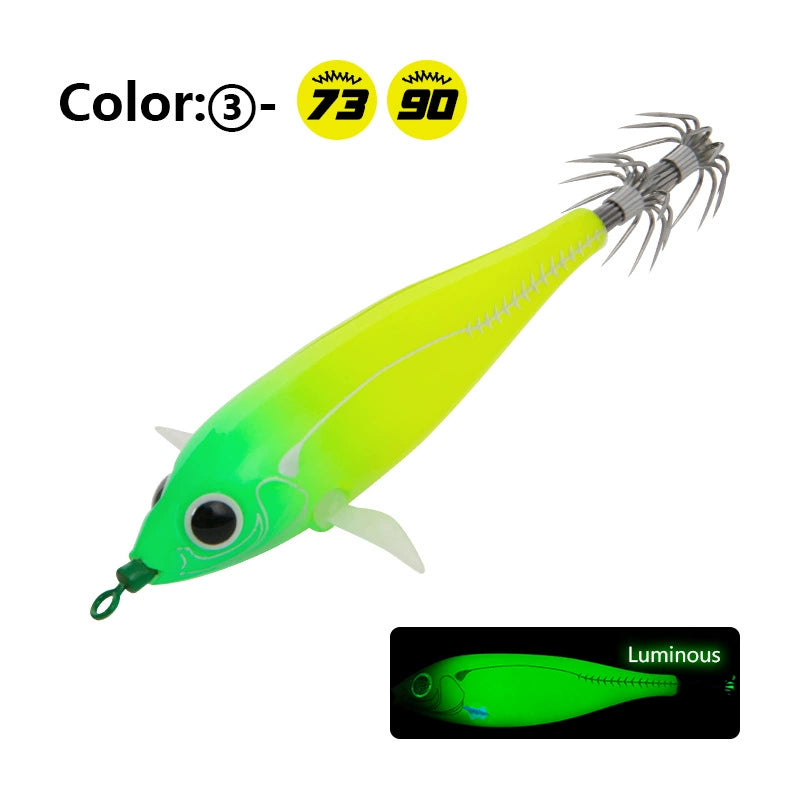 New Squid Hook #73mm/6g #90mm/10g Rapid inkiSng Artificial Luminous Squid Jigging Bait Wood Shrimp Hooks for Saltwater Tackle Fishing Lure