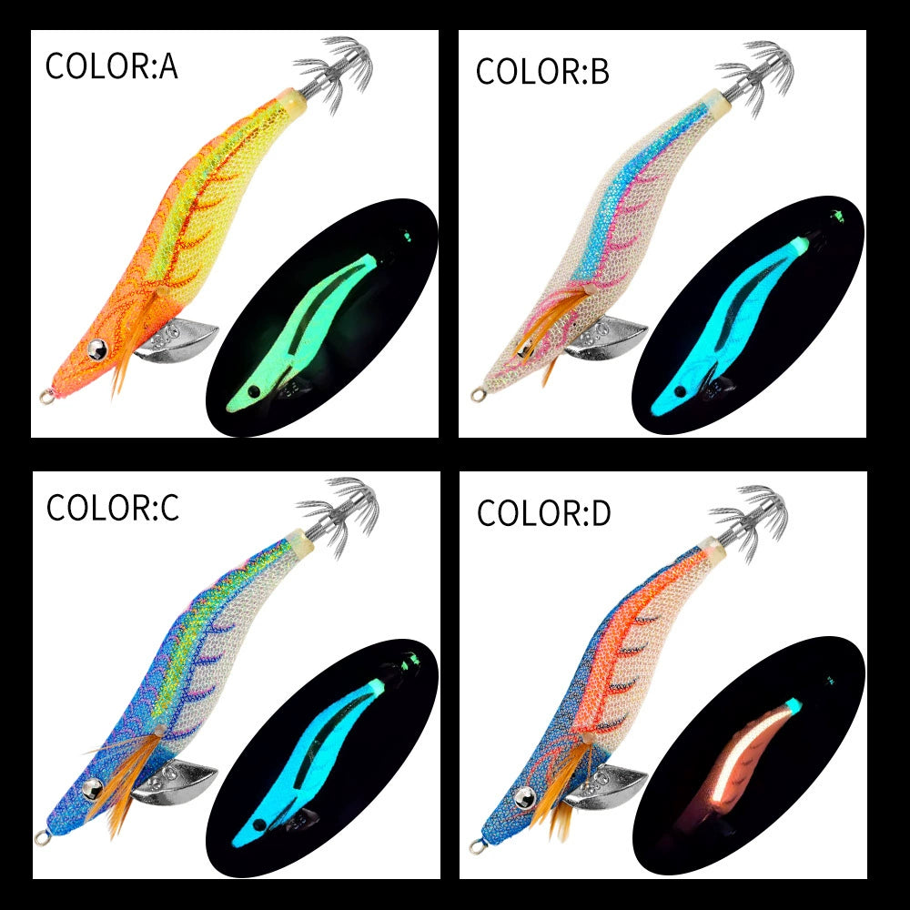 New Squid Hook #2.5/10g #3.0/15g #3.5/20g Rapid inkiSng Artificial Luminous Squid Jigging Bait Wood Shrimp Hooks for Saltwater Tackle Fishing Lure