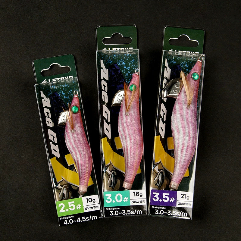 New Squid Hook #2.5/10 #3.0/16 #3.5/21 Rapid inkiSng Artificial Luminous Squid Jigging Bait Wood Shrimp Hooks for Saltwater Tackle Fishing Lure