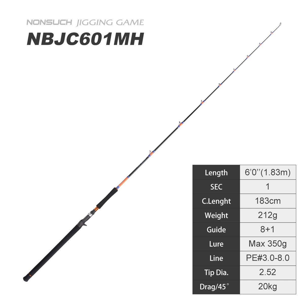 NOEBY Slow Pitch Jigging/Saltwater/Topwater/Big Game/GT /Tuna Rod NBJ601M/Spinning/Casting/Bait weight 200g/350g