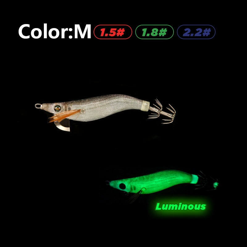 New Squid Hook #1.5/3.7g #1.8/5.2g #2.2/7.0g Rapid inkiSng Artificial Luminous Squid Jigging Bait Wood Shrimp Hooks for Saltwater Tackle Fishing Lure