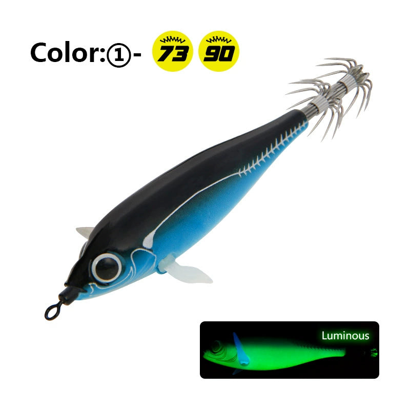 New Squid Hook #73mm/6g #90mm/10g Rapid inkiSng Artificial Luminous Squid Jigging Bait Wood Shrimp Hooks for Saltwater Tackle Fishing Lure