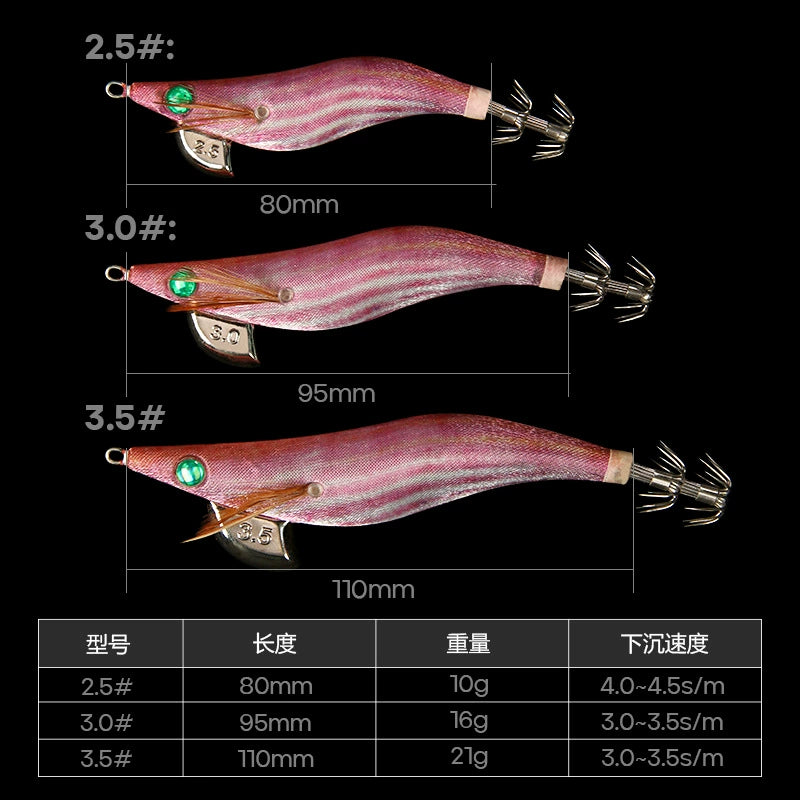New Squid Hook #2.5/10 #3.0/16 #3.5/21 Rapid inkiSng Artificial Luminous Squid Jigging Bait Wood Shrimp Hooks for Saltwater Tackle Fishing Lure