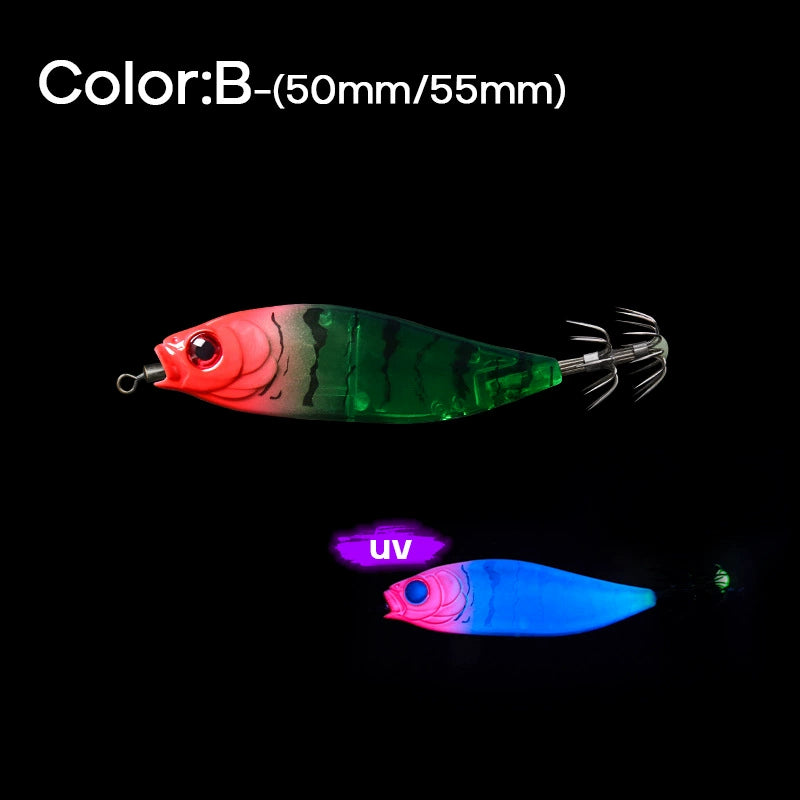 New Squid Hook #50mm/4.0g #55mm/5.5g Rapid inkiSng Artificial Luminous Squid Jigging Bait Wood Shrimp Hooks for Saltwater Tackle Fishing Lure