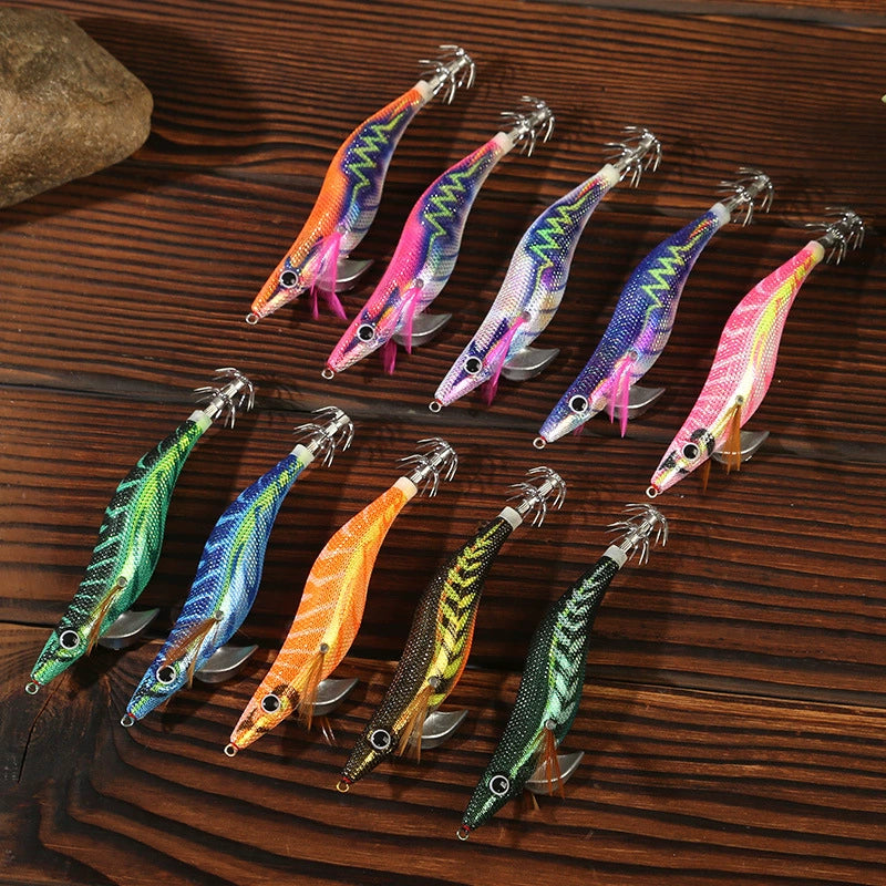 New Squid Hook #2.5/10g #3.0/15g #3.5/19g Rapid inkiSng Artificial Luminous Squid Jigging Bait Wood Shrimp Hooks for Saltwater Tackle Fishing Lure