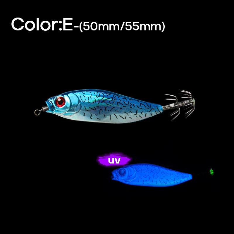 New Squid Hook #50mm/4.0g #55mm/5.5g Rapid inkiSng Artificial Luminous Squid Jigging Bait Wood Shrimp Hooks for Saltwater Tackle Fishing Lure