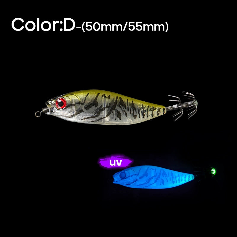 New Squid Hook #50mm/4.0g #55mm/5.5g Rapid inkiSng Artificial Luminous Squid Jigging Bait Wood Shrimp Hooks for Saltwater Tackle Fishing Lure