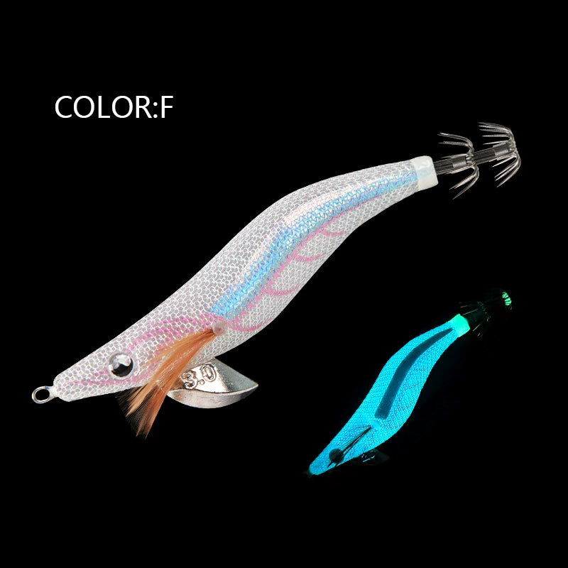 New Squid Hook #2.5/9.5g #3.0/15.5g #3.5/19.5g Rapid inkiSng Artificial Luminous Squid Jigging Bait Wood Shrimp Hooks for Saltwater Tackle Fishing Lure