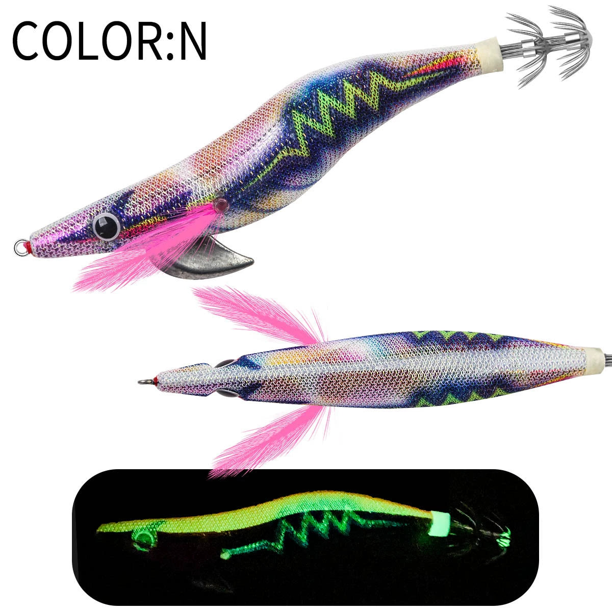 New Squid Hook #2.5/10g #3.0/15g #3.5/19g Rapid inkiSng Artificial Luminous Squid Jigging Bait Wood Shrimp Hooks for Saltwater Tackle Fishing Lure
