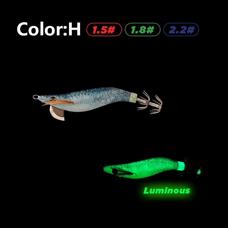 New Squid Hook #1.5/3.7g #1.8/5.2g #2.2/7.0g Rapid inkiSng Artificial Luminous Squid Jigging Bait Wood Shrimp Hooks for Saltwater Tackle Fishing Lure