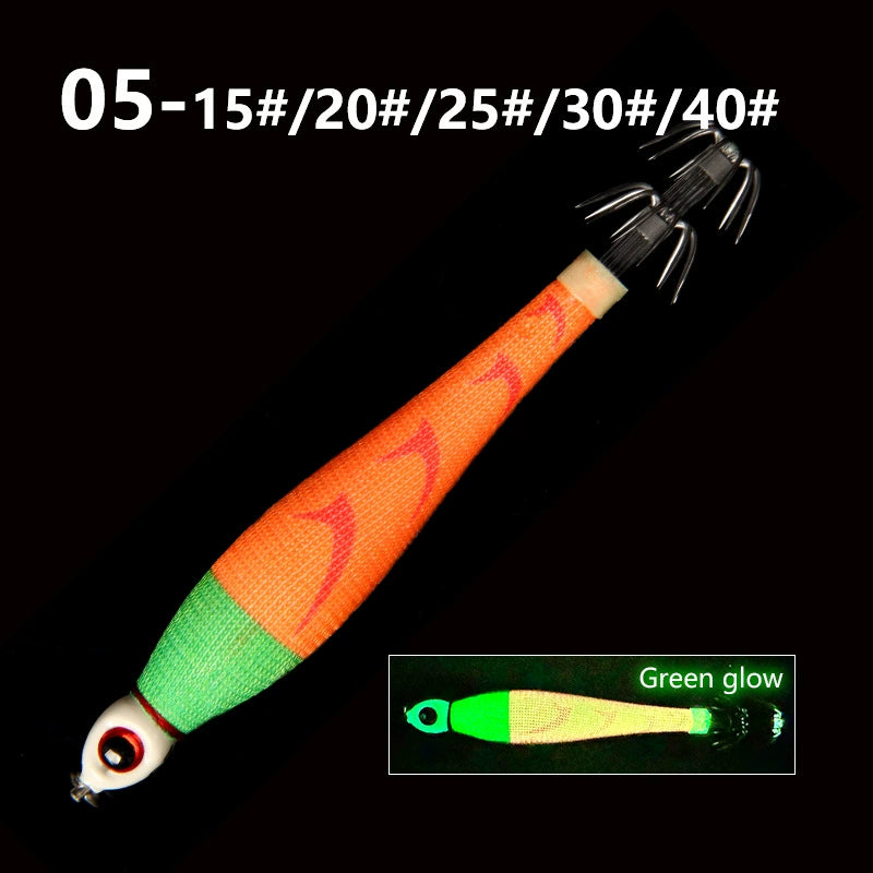 New Squid Hook #15/56g #20/75g #25/94g #30/113g #40/150g Rapid inkiSng Artificial Luminous Squid Jigging Bait Wood Shrimp Hooks for Saltwater Tackle Fishing Lure