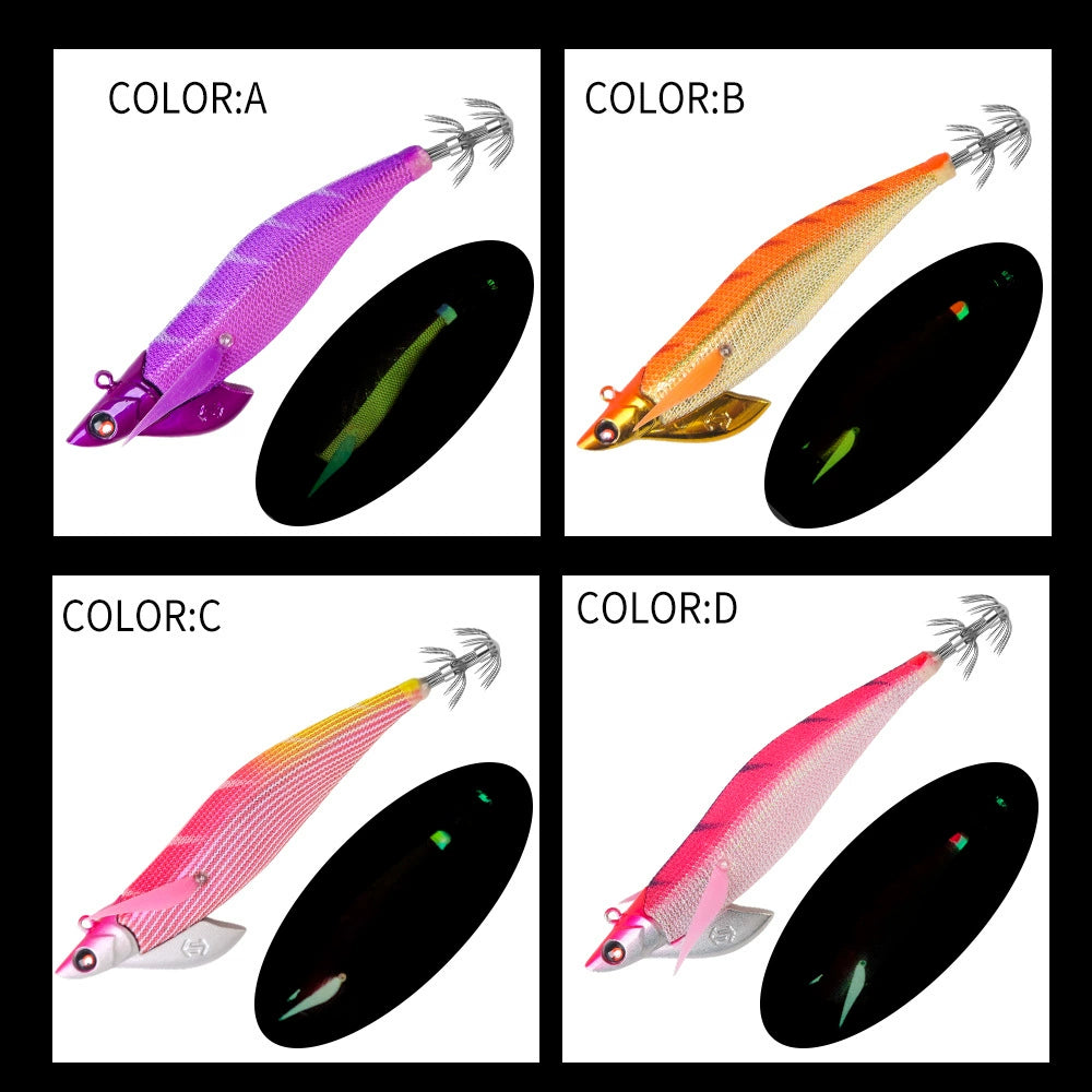 New Squid Hook #3.0/30g #3.5/35g Rapid inkiSng Artificial Luminous Squid Jigging Bait Wood Shrimp Hooks for Saltwater Tackle Fishing Lure