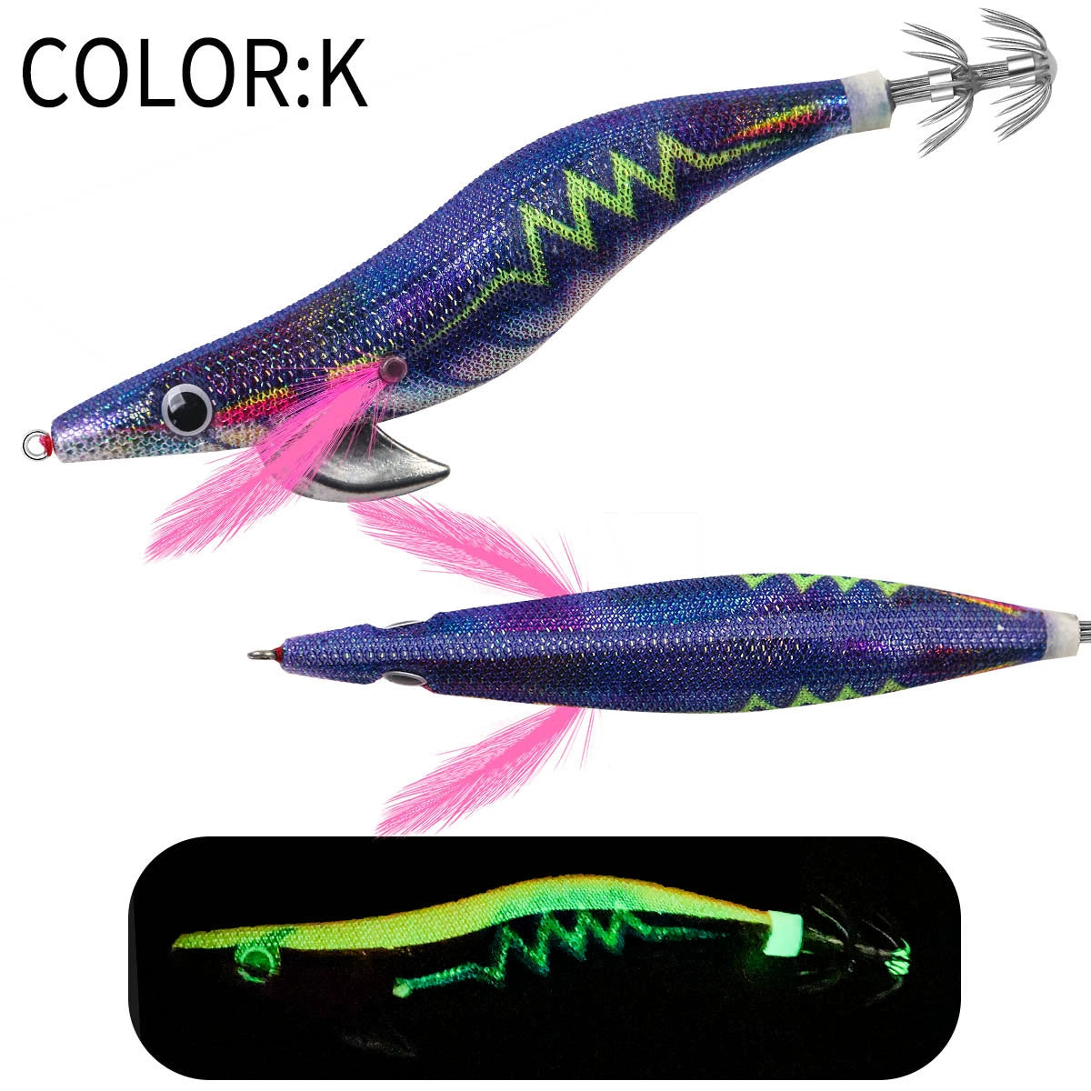 New Squid Hook #2.5/10g #3.0/15g #3.5/19g Rapid inkiSng Artificial Luminous Squid Jigging Bait Wood Shrimp Hooks for Saltwater Tackle Fishing Lure