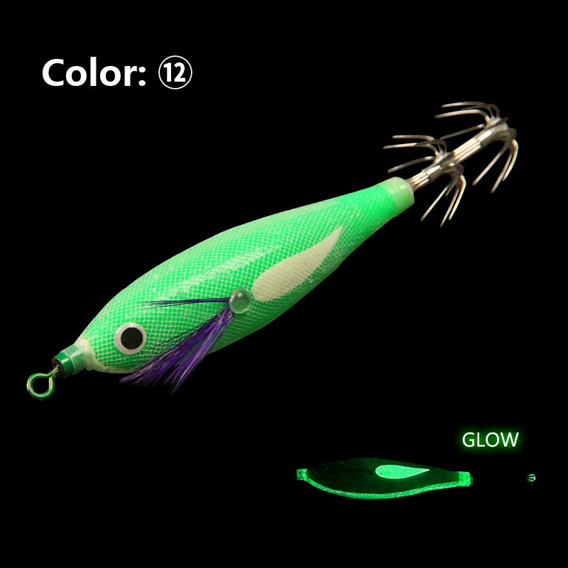 New Squid Hook #75mm/5.5g Rapid inkiSng Artificial Luminous Squid Jigging Bait Wood Shrimp Hooks for Saltwater Tackle Fishing Lure