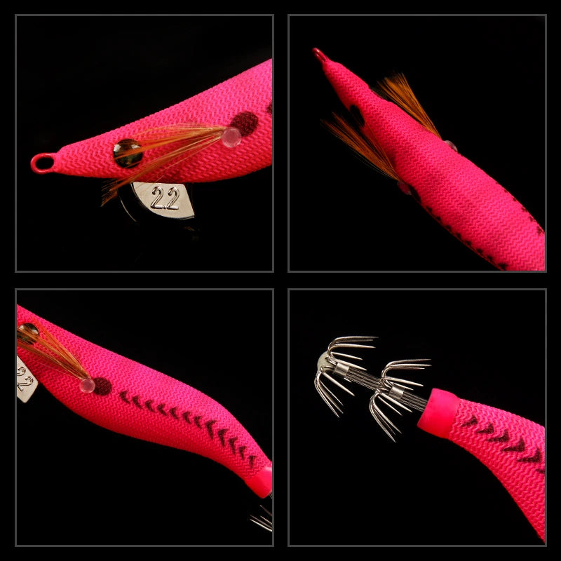 New Squid Hook #1.5/3.7g #1.8/5.2g #2.2/7.0g Rapid inkiSng Artificial Luminous Squid Jigging Bait Wood Shrimp Hooks for Saltwater Tackle Fishing Lure