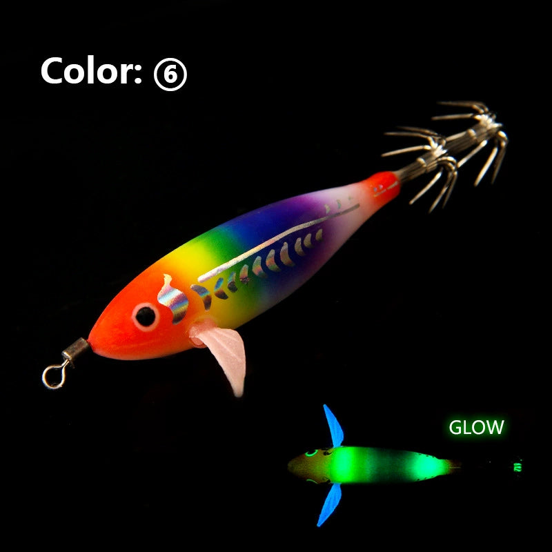 New Squid Hook #75mm/5.5g Rapid inkiSng Artificial Luminous Squid Jigging Bait Wood Shrimp Hooks for Saltwater Tackle Fishing Lure