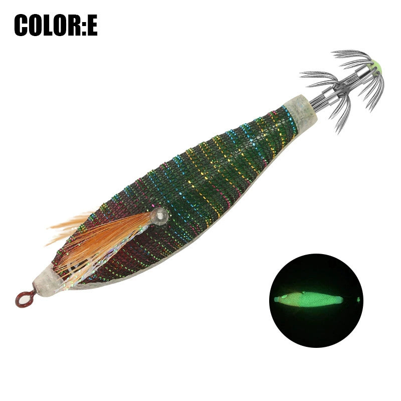 New Squid Hook #8cm/5.5g Rapid inkiSng Artificial Luminous Squid Jigging Bait Wood Shrimp Hooks for Saltwater Tackle Fishing Lure