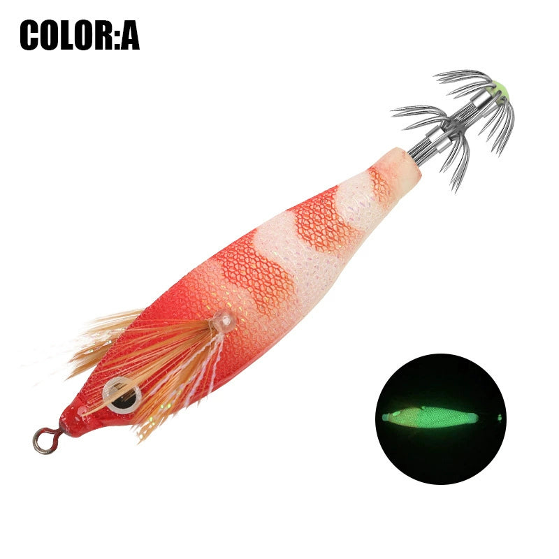 New Squid Hook #8cm/5.5g Rapid inkiSng Artificial Luminous Squid Jigging Bait Wood Shrimp Hooks for Saltwater Tackle Fishing Lure