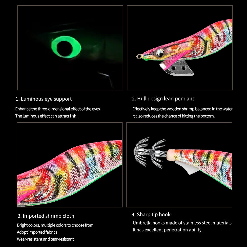 New Squid Hook #2.5/12g #3.0/16.5g#3.5/21g Rapid inkiSng Artificial Luminous Squid Jigging Bait Wood Shrimp Hooks for Saltwater Tackle Fishing Lure