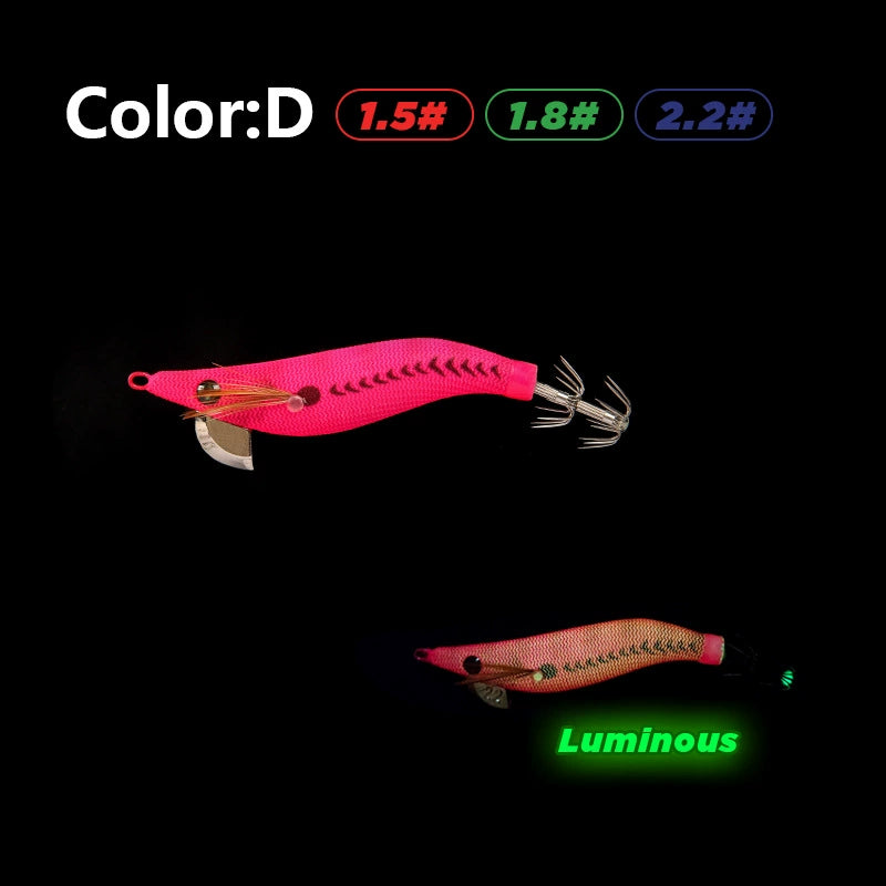 New Squid Hook #1.5/3.7g #1.8/5.2g #2.2/7.0g Rapid inkiSng Artificial Luminous Squid Jigging Bait Wood Shrimp Hooks for Saltwater Tackle Fishing Lure