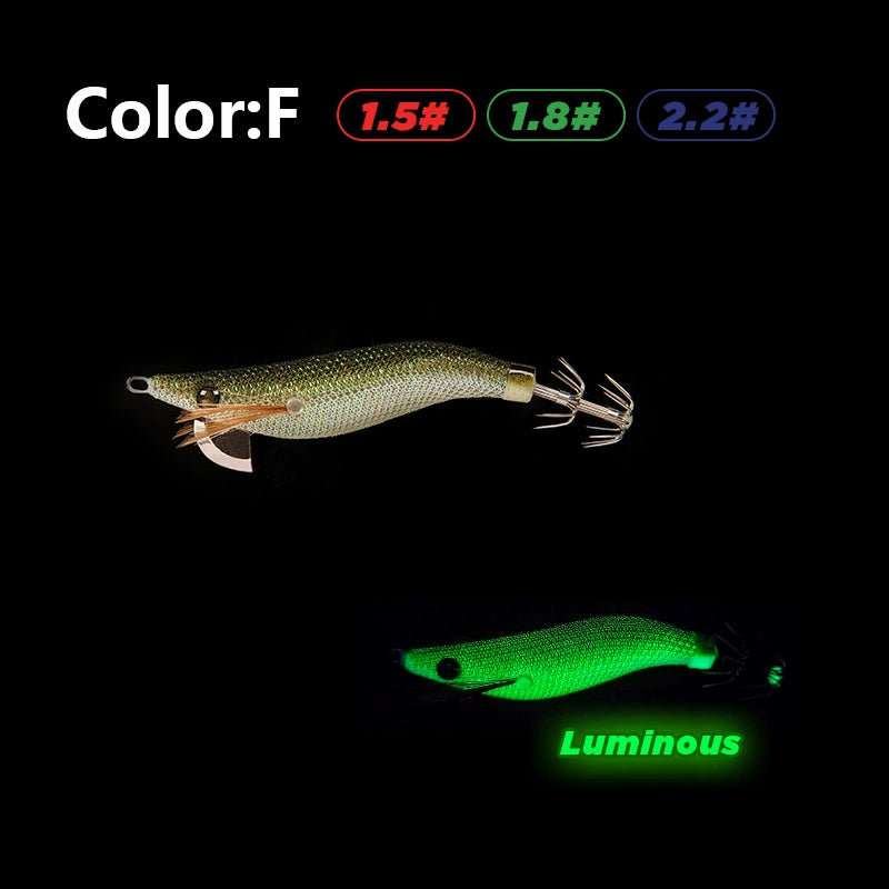 New Squid Hook #1.5/3.7g #1.8/5.2g #2.2/7.0g Rapid inkiSng Artificial Luminous Squid Jigging Bait Wood Shrimp Hooks for Saltwater Tackle Fishing Lure