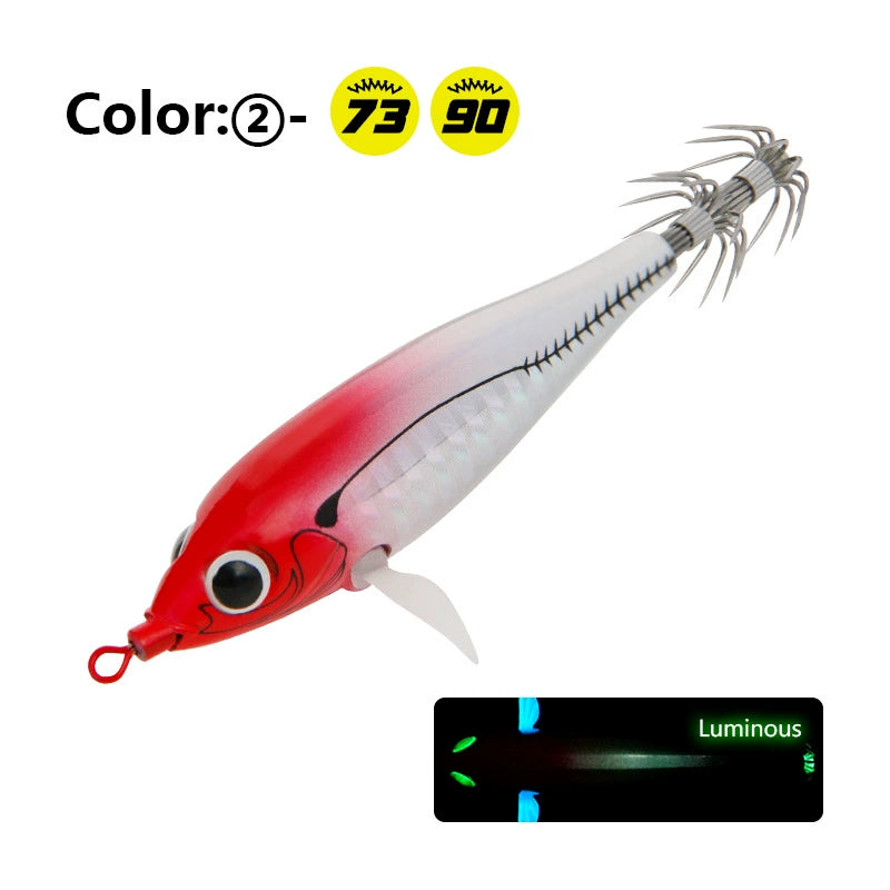 New Squid Hook #73mm/6g #90mm/10g Rapid inkiSng Artificial Luminous Squid Jigging Bait Wood Shrimp Hooks for Saltwater Tackle Fishing Lure