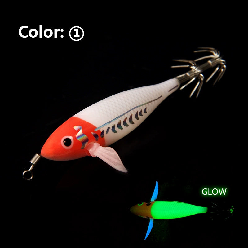 New Squid Hook #75mm/5.5g Rapid inkiSng Artificial Luminous Squid Jigging Bait Wood Shrimp Hooks for Saltwater Tackle Fishing Lure