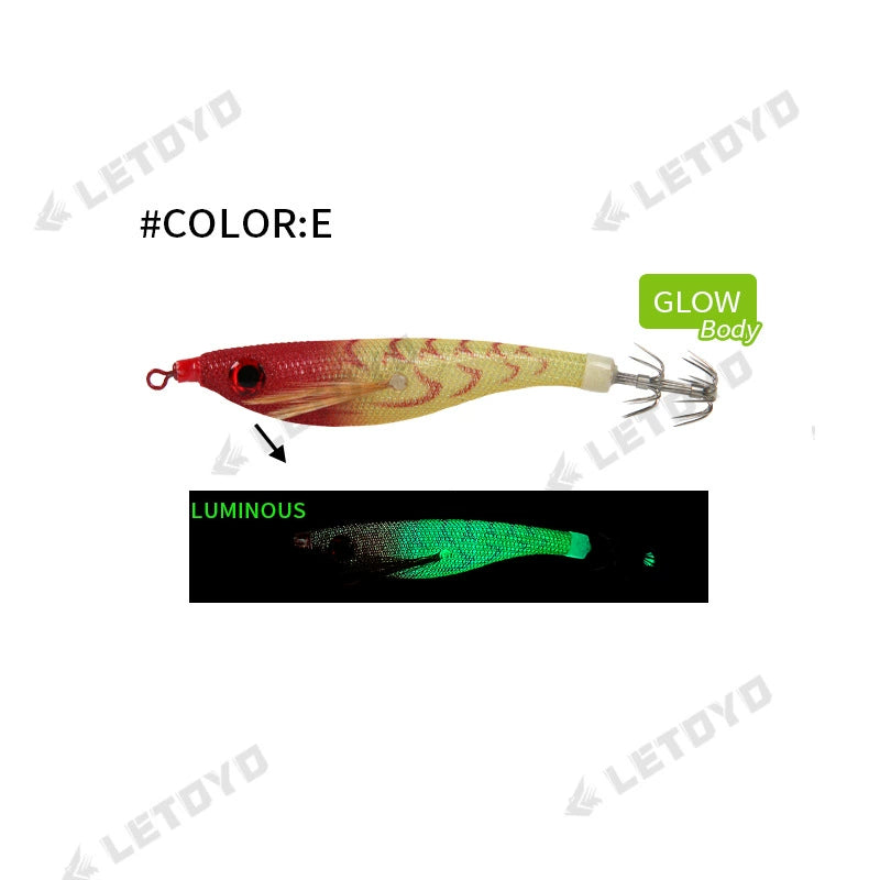 New Squid Hook #99mm/6.5g Rapid inkiSng Artificial Luminous Squid Jigging Bait Wood Shrimp Hooks for Saltwater Tackle Fishing Lure