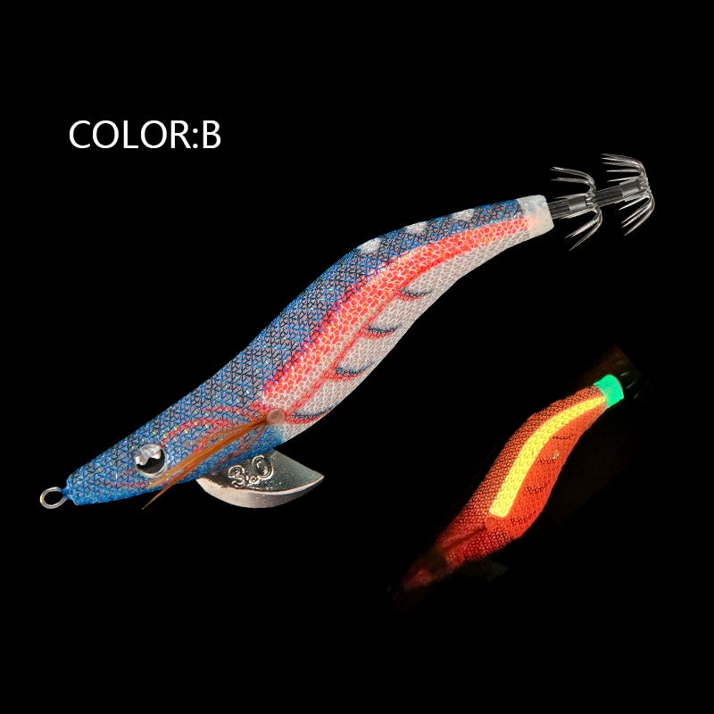 New Squid Hook #2.5/9.5g #3.0/15.5g #3.5/19.5g Rapid inkiSng Artificial Luminous Squid Jigging Bait Wood Shrimp Hooks for Saltwater Tackle Fishing Lure