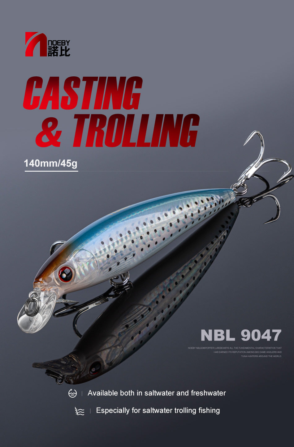NOEBY Saltwater Pencil Bait/Stickbait/Minnow/Topwater/Popper Lure 140mm/45g