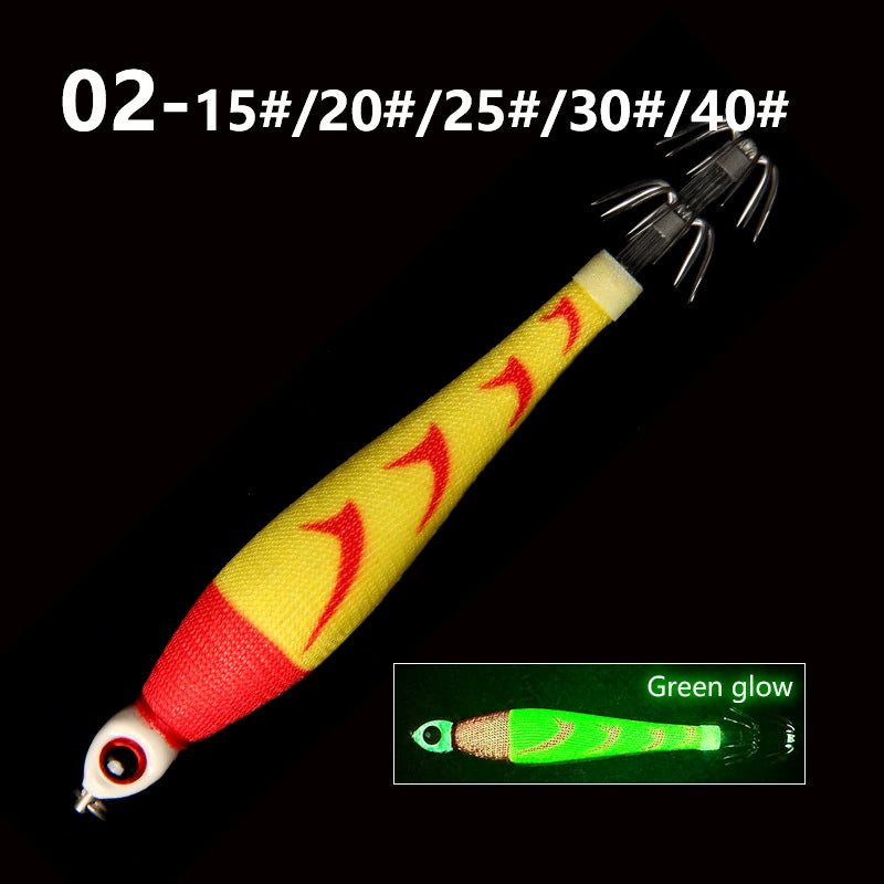 New Squid Hook #15/56g #20/75g #25/94g #30/113g #40/150g Rapid inkiSng Artificial Luminous Squid Jigging Bait Wood Shrimp Hooks for Saltwater Tackle Fishing Lure