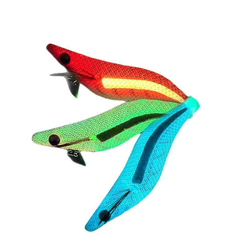 New Squid Hook #2.5/9.5g #3.0/15.5g #3.5/19.5g Rapid inkiSng Artificial Luminous Squid Jigging Bait Wood Shrimp Hooks for Saltwater Tackle Fishing Lure