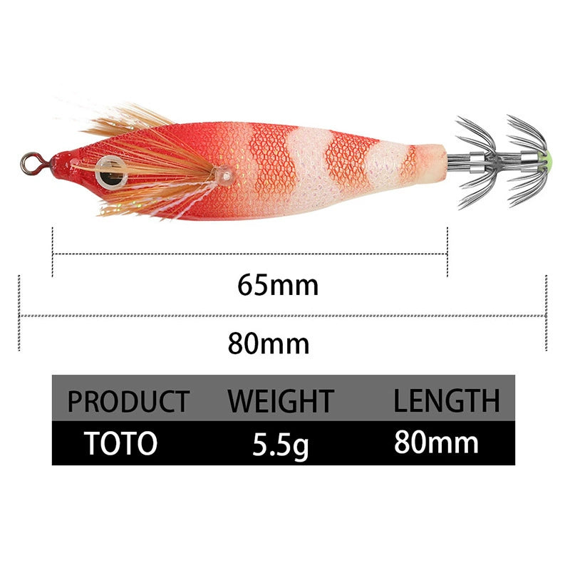 New Squid Hook #8cm/5.5g Rapid inkiSng Artificial Luminous Squid Jigging Bait Wood Shrimp Hooks for Saltwater Tackle Fishing Lure