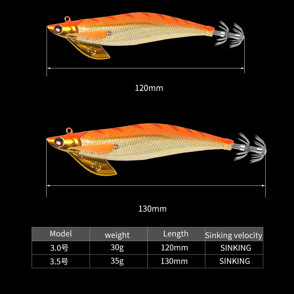New Squid Hook #3.0/30g #3.5/35g Rapid inkiSng Artificial Luminous Squid Jigging Bait Wood Shrimp Hooks for Saltwater Tackle Fishing Lure