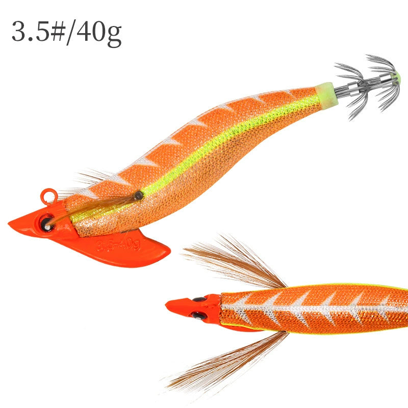 New Squid Hook 3.0/27g #3.5/40g Rapid inkiSng Artificial Luminous Squid Jigging Bait Wood Shrimp Hooks for Saltwater Tackle Fishing Lure