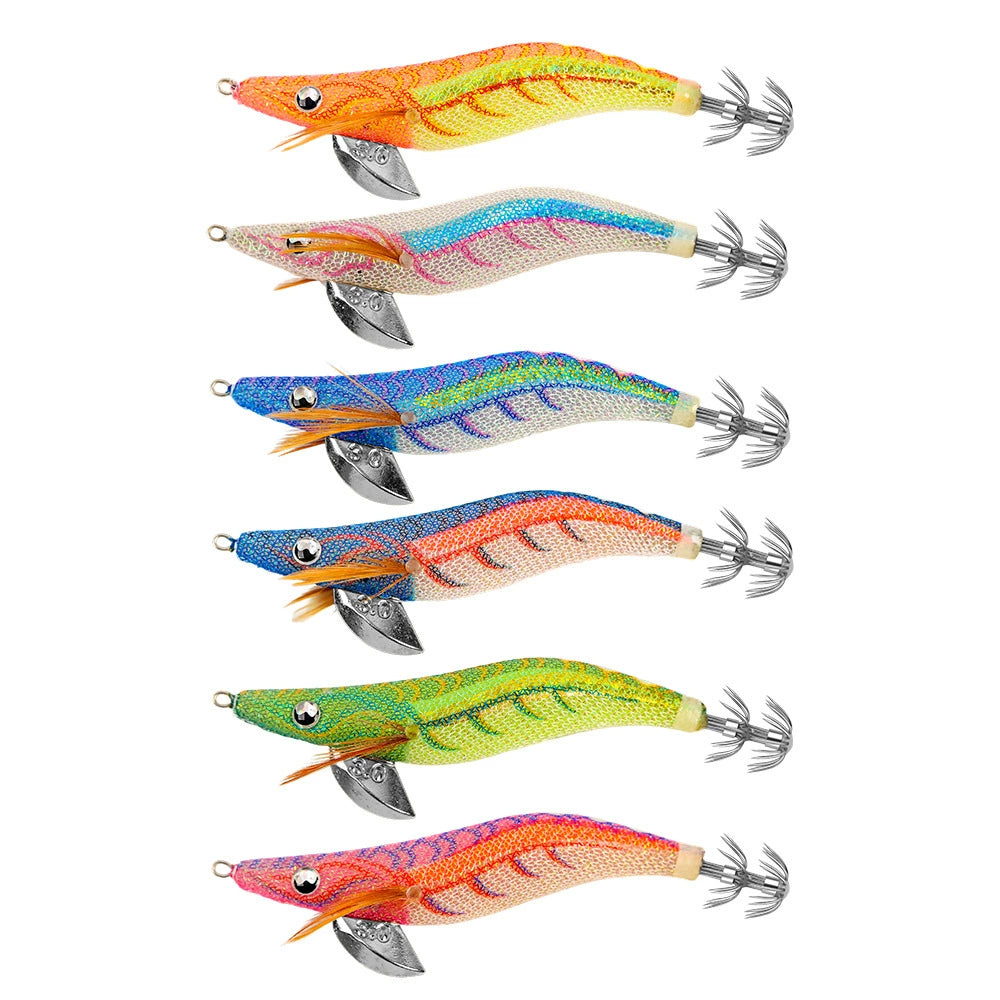 New Squid Hook #2.5/10g #3.0/15g #3.5/20g Rapid inkiSng Artificial Luminous Squid Jigging Bait Wood Shrimp Hooks for Saltwater Tackle Fishing Lure