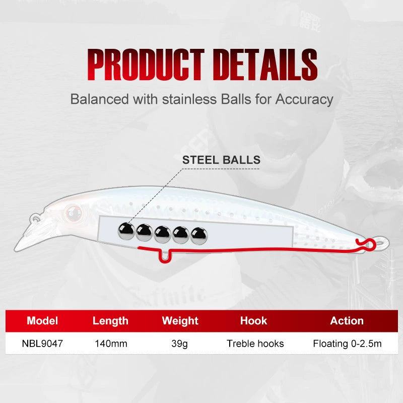 NOEBY Saltwater Pencil Bait/Stickbait/Minnow/Topwater/Popper Lure 140mm/45g