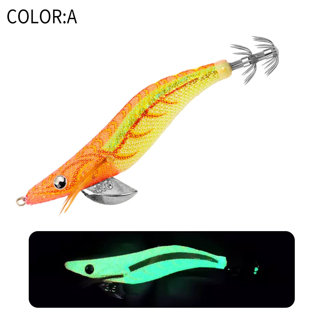 New Squid Hook #2.5/10g #3.0/15g #3.5/20g Rapid inkiSng Artificial Luminous Squid Jigging Bait Wood Shrimp Hooks for Saltwater Tackle Fishing Lure