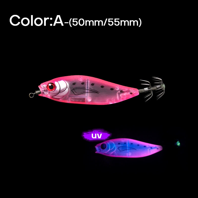 New Squid Hook #50mm/4.0g #55mm/5.5g Rapid inkiSng Artificial Luminous Squid Jigging Bait Wood Shrimp Hooks for Saltwater Tackle Fishing Lure