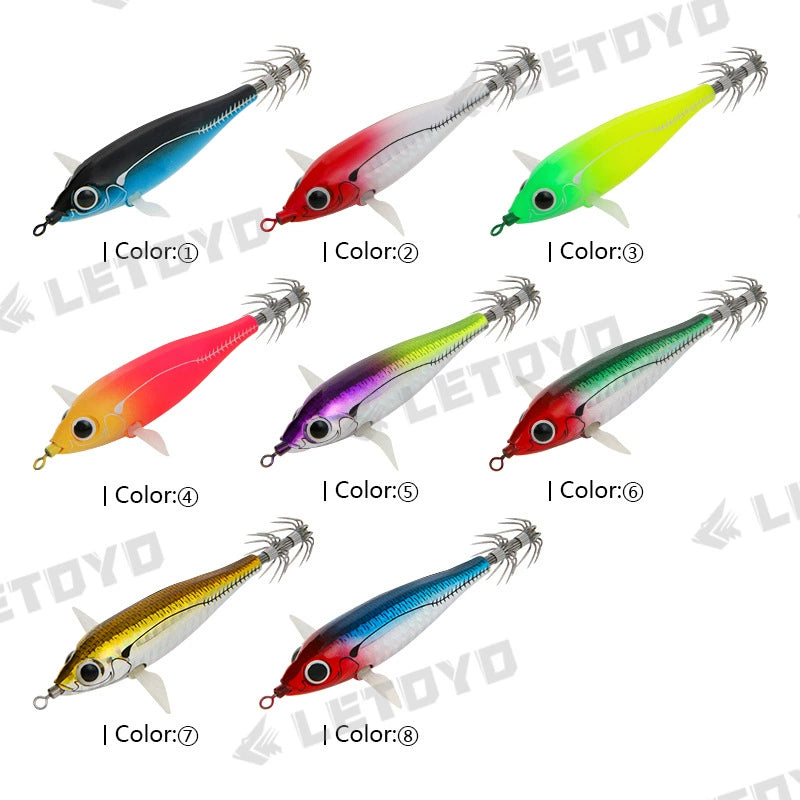 New Squid Hook #73mm/6g #90mm/10g Rapid inkiSng Artificial Luminous Squid Jigging Bait Wood Shrimp Hooks for Saltwater Tackle Fishing Lure