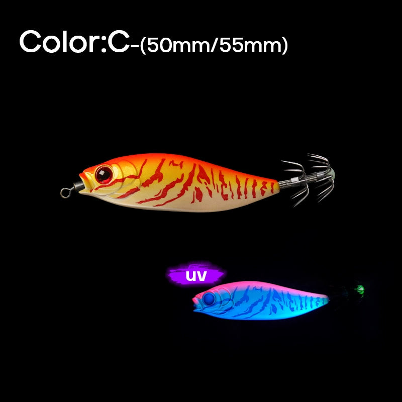 New Squid Hook #50mm/4.0g #55mm/5.5g Rapid inkiSng Artificial Luminous Squid Jigging Bait Wood Shrimp Hooks for Saltwater Tackle Fishing Lure