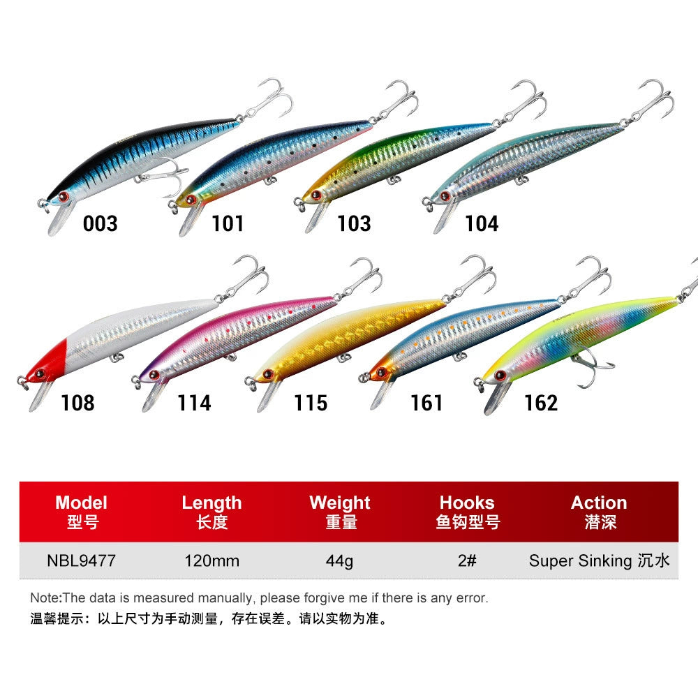 NOEBY Saltwater Pencil Bait/Stickbait/Minnow/Topwater/Popper Lure 120mm/44g