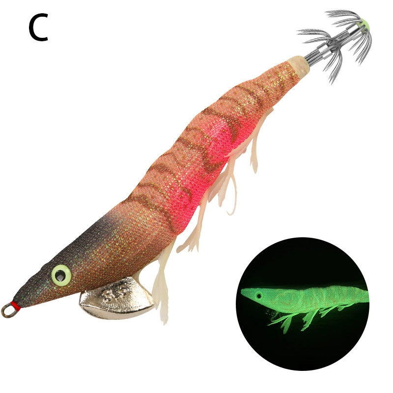 New Squid Hook #13/20g Rapid inkiSng Artificial Luminous Squid Jigging Bait Wood Shrimp Hooks for Saltwater Tackle Fishing Lure