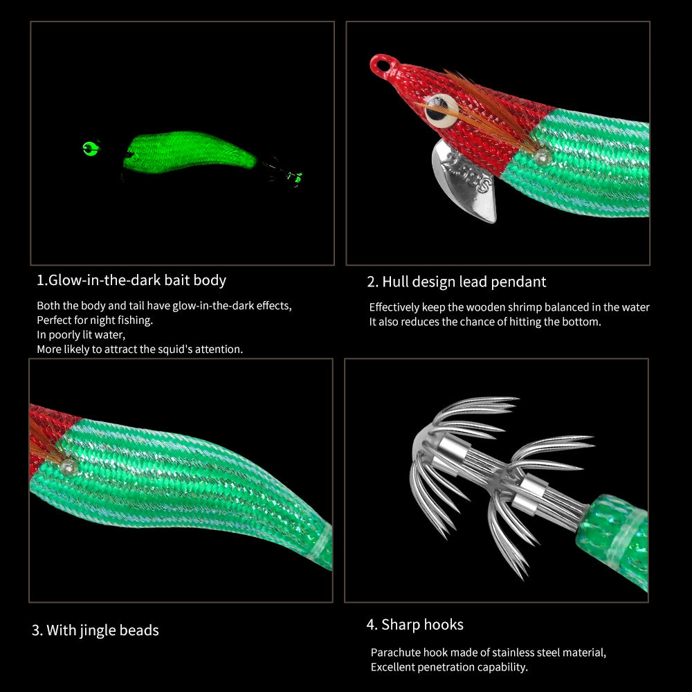 New Squid Hook #2.2/6.5g #2.5/9.5g Rapid inkiSng Artificial Luminous Squid Jigging Bait Wood Shrimp Hooks for Saltwater Tackle Fishing Lure