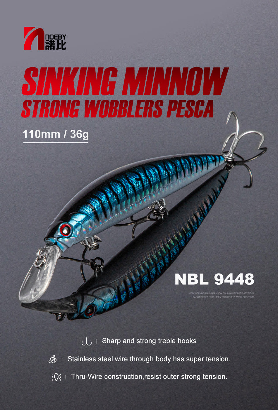 NOEBY Saltwater Pencil Bait/Stickbait/Minnow/Topwater/Popper Lure 110mm /36g