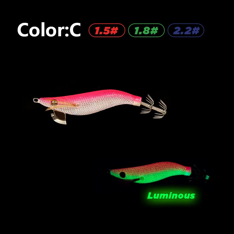 New Squid Hook #1.5/3.7g #1.8/5.2g #2.2/7.0g Rapid inkiSng Artificial Luminous Squid Jigging Bait Wood Shrimp Hooks for Saltwater Tackle Fishing Lure