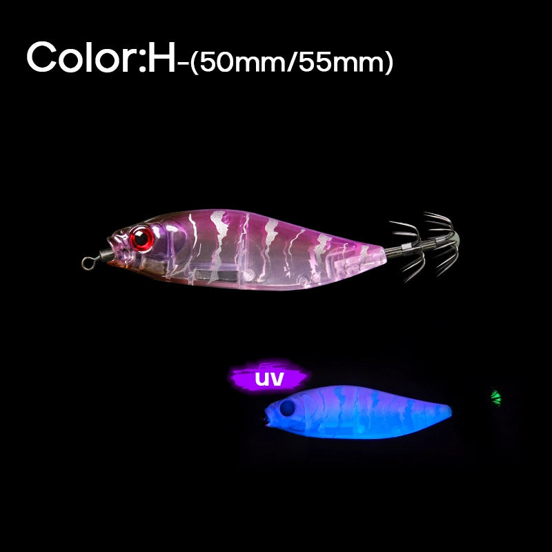 New Squid Hook #50mm/4.0g #55mm/5.5g Rapid inkiSng Artificial Luminous Squid Jigging Bait Wood Shrimp Hooks for Saltwater Tackle Fishing Lure