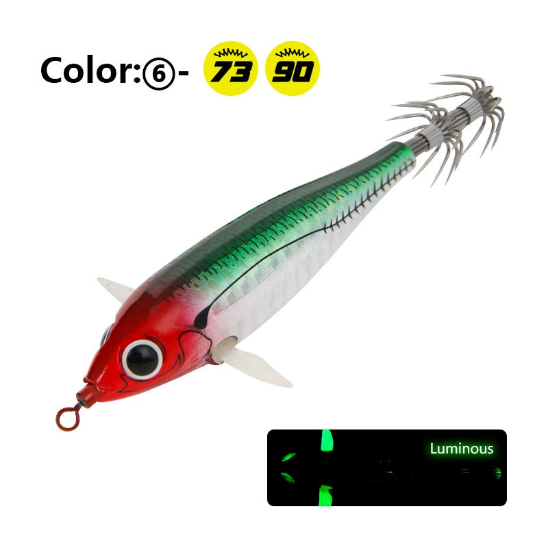 New Squid Hook #73mm/6g #90mm/10g Rapid inkiSng Artificial Luminous Squid Jigging Bait Wood Shrimp Hooks for Saltwater Tackle Fishing Lure