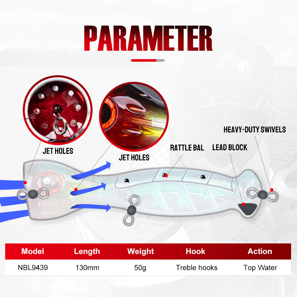 Saltwater plastic popper bait #6- 130mm/50g